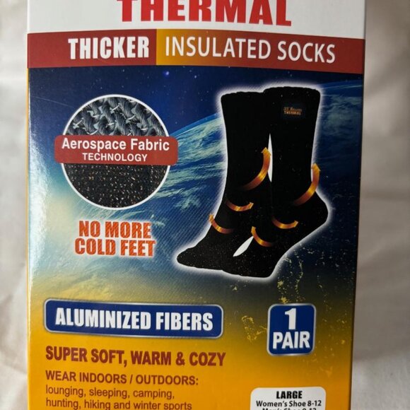 35° Below Thermal Socks Aluminized Fibers Nylon Warming 1 Pair Black Large NEW - Picture 2 of 4